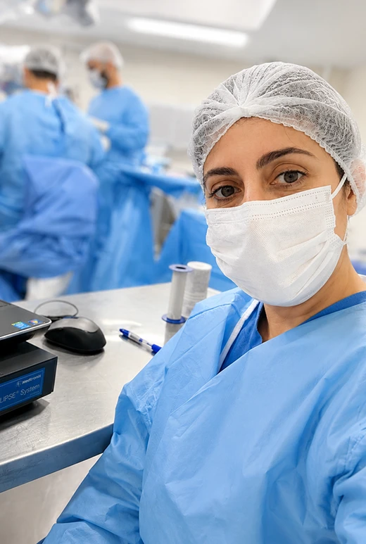Equipe e equipamento de Monitorização Neurofisiológica Intraoperatória em centro cirúrgico